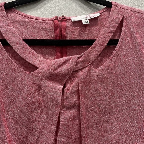 Linea Donna Linen Blend Sleeveless Knot Neckline Pink Pleated Blouse Top Size L - Picture 5 of 10